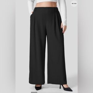 HALARA High Waisted Plicated Side Pocket Wide Leg Waffle Work Pants - Black